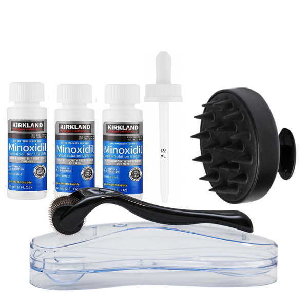 Комплект Kirkland Minoxidil 5% з мезоролером та масажером 678955454 фото