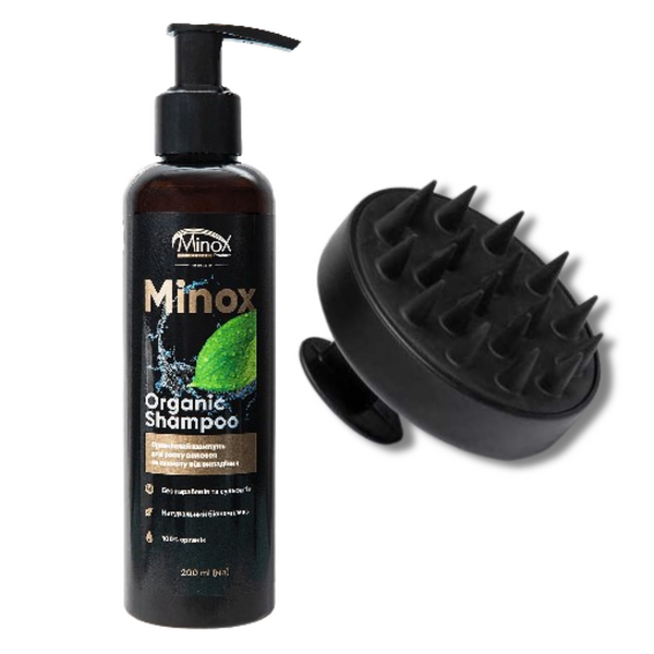 Органический шампунь от выпадения волос Minox organic shampoo и массажная щетка для головы 343555 фото